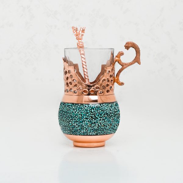 طقم أكواب نحاسية مرصعة بالفيروز