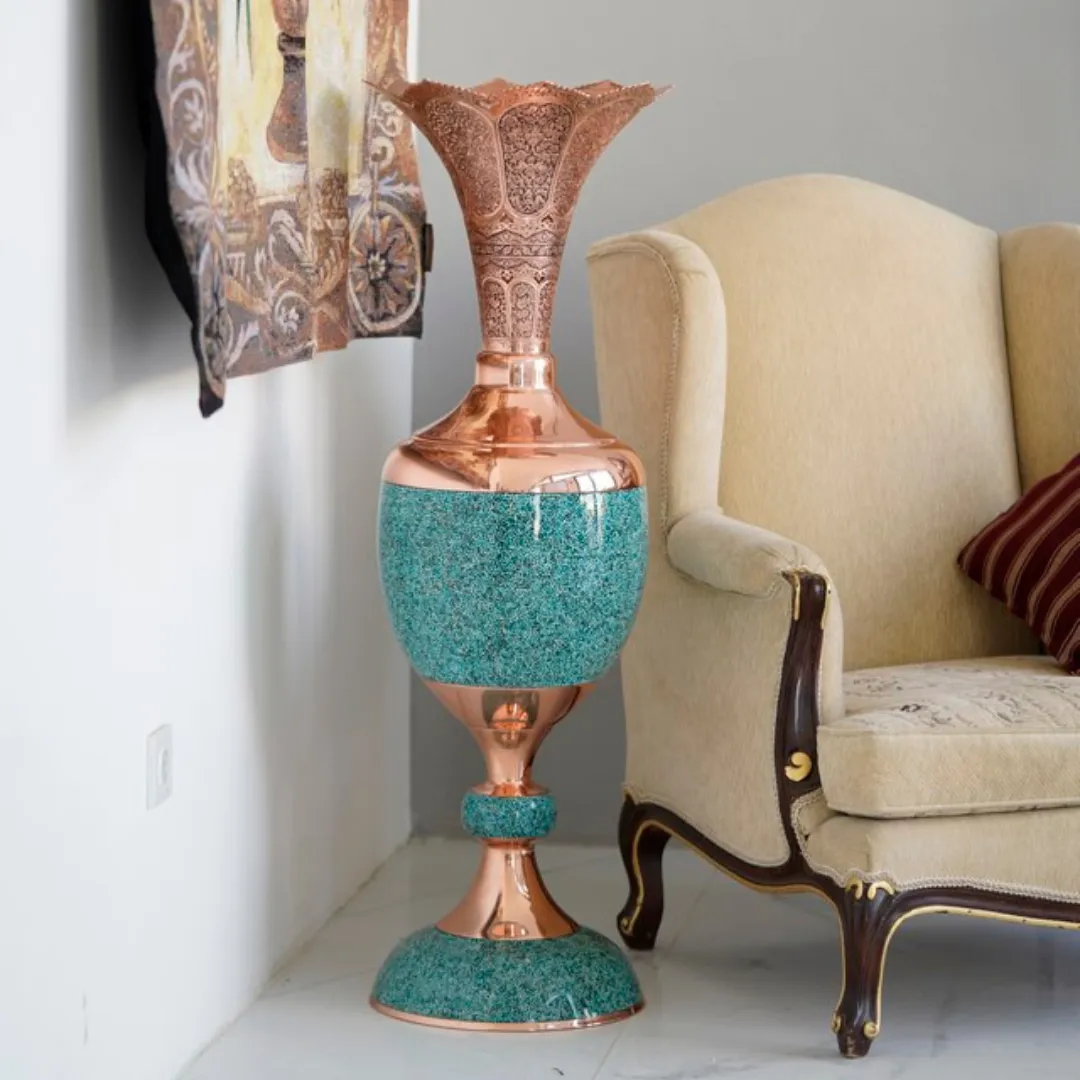 مزهرية زخرفية فاخرة من النحاس والفيروز